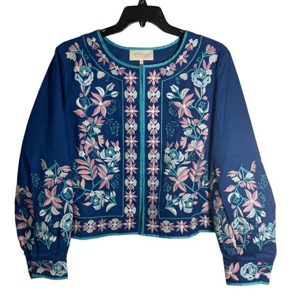 LA BELLUM HILLARY SCOTT Embroidered Short‎ Jacket Women's 1X Cobalt Multi NWT - Picture 1 of 15